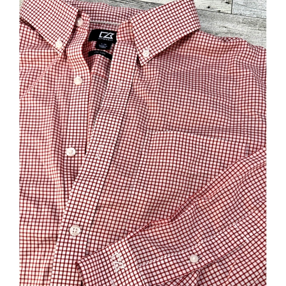 Cutter & Buck Mens Red Gingham ButtonDown LS Golf Polo LARGE Greensboro National